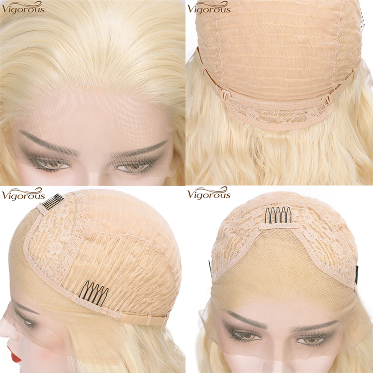 Vigorous High Quality Cosplay White Women Wigs Lace Front Wigs Blonde Heat Resistant Synthetic Short Bob Wavy Wigs