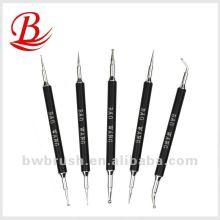 Black Metal Handle Two Way French Nail Dotting Pen with dotting tool pen for nail art