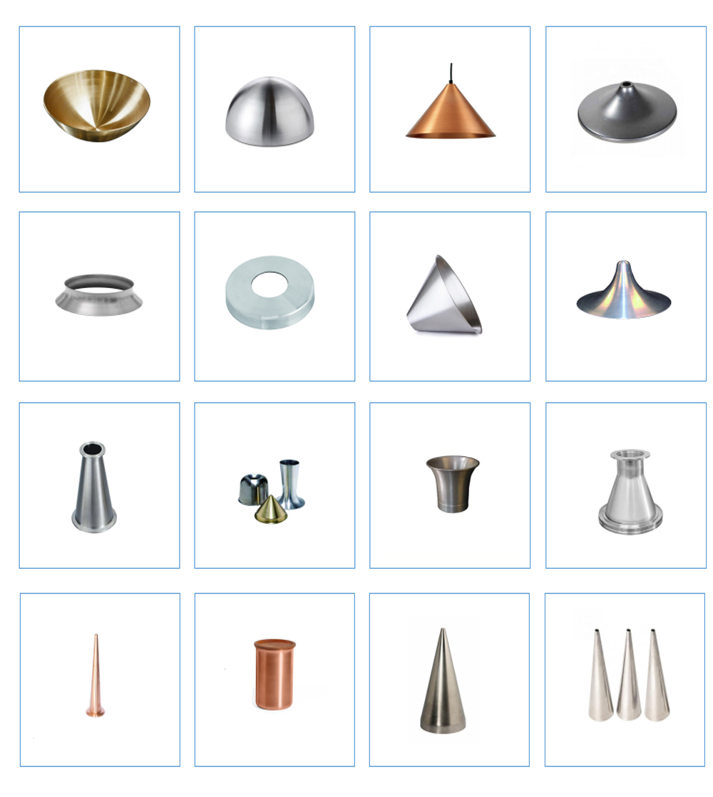 OEM aluminum stainless steel brass spinning spun parts with low mold cost