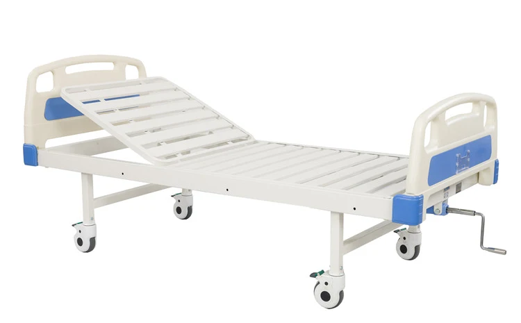 Back Section Lifting Adjustable Single Crank Manual Hospital Nursing Bed with ABS Panel and Castor Wheels