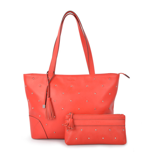 Catalina Leder Schultertasche Handcrafted Tote in Rot