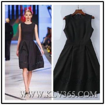 Lady Sleeveless Black Embroidery Elegant Dress