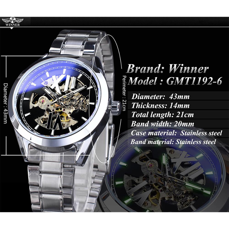 New winner mechanical watch fashion hollow waterproof watches automatic men relogio masculino GMT1192