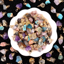 Mixed Stone Irregular Raw Stone Gilded Pendant For Making Jewlery