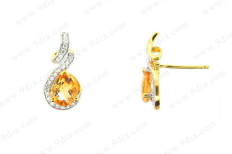 Venda quente 10k Ouro com Natural Citrine Novos últimos desenhos de brinco de ouro