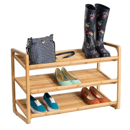 3-tier bamboo bench shoe rack home organizer shelf