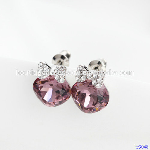 Bowknot Crystal Inlay & Diamond Stud Earrings