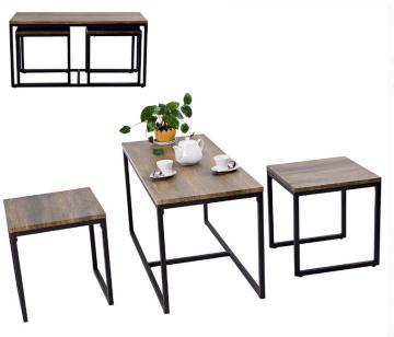 Metal and Wood Tea Table and Chairs Set