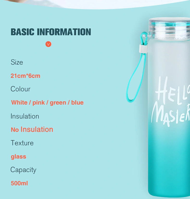 Personalised Designer Colorful Glass Water Bottles Portable Gradient BPA Free Frosted Borosilicate Glass Water Bottle