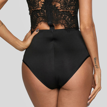 Diepe V-hals wimper kant bodysuit lingerie