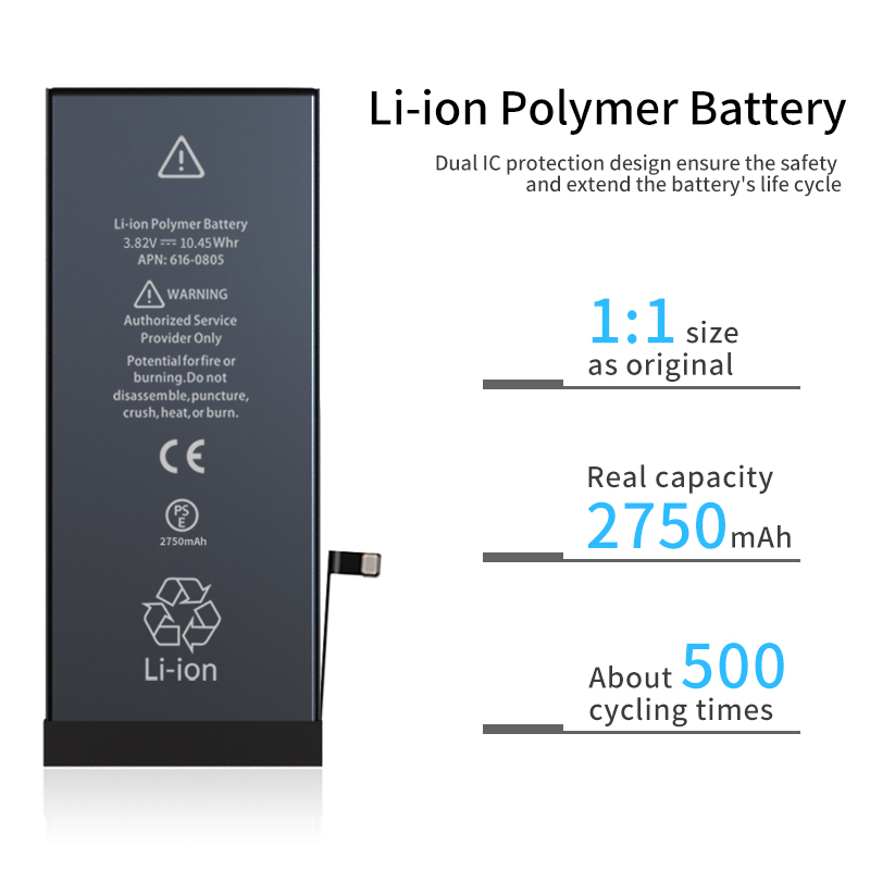 internal li-ion battery 2750 mAh deep cycle original battery msds battery for iphone 6SP