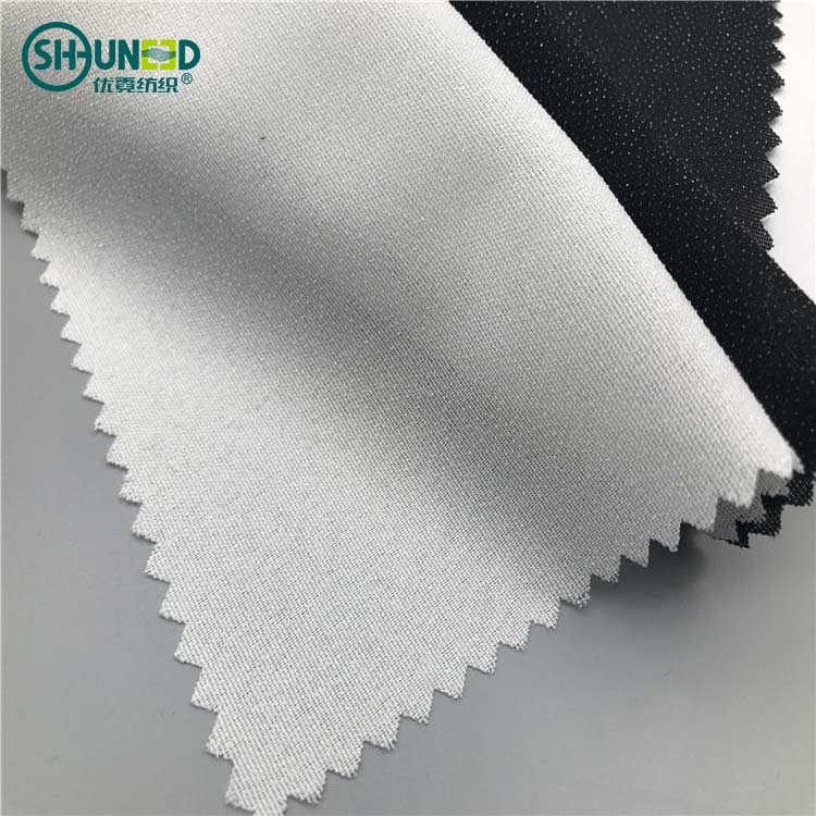 Chinese supplier for garment enzyme washed double dot pa coating 30D water jet low stretch plain weave woven fusible interlining