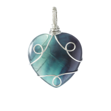Fluorite 30MM Love Heart Wrapped Steel Wire Stone Pendant
