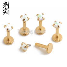 Gold Titanium Anodized Prong Set Opal Labret Studs Helix Piercing