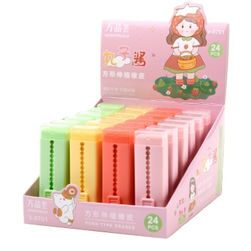 Macaron Color Push Kids Retractable Eraser: Creative Belt Brush for Pencils