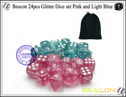 Bescon 24pcs Glitter Würfel Set Pink und Hellblau-3 Bescon 24pcs Glitter Dice set Pink and Light Blue-3