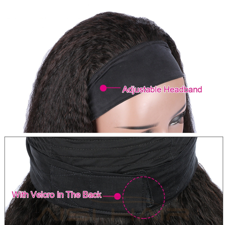Cheap Wholesale Yaki Long Kinky Straight Headband Wig Raw Braillian Human Hair Curly Black Color For Black Women