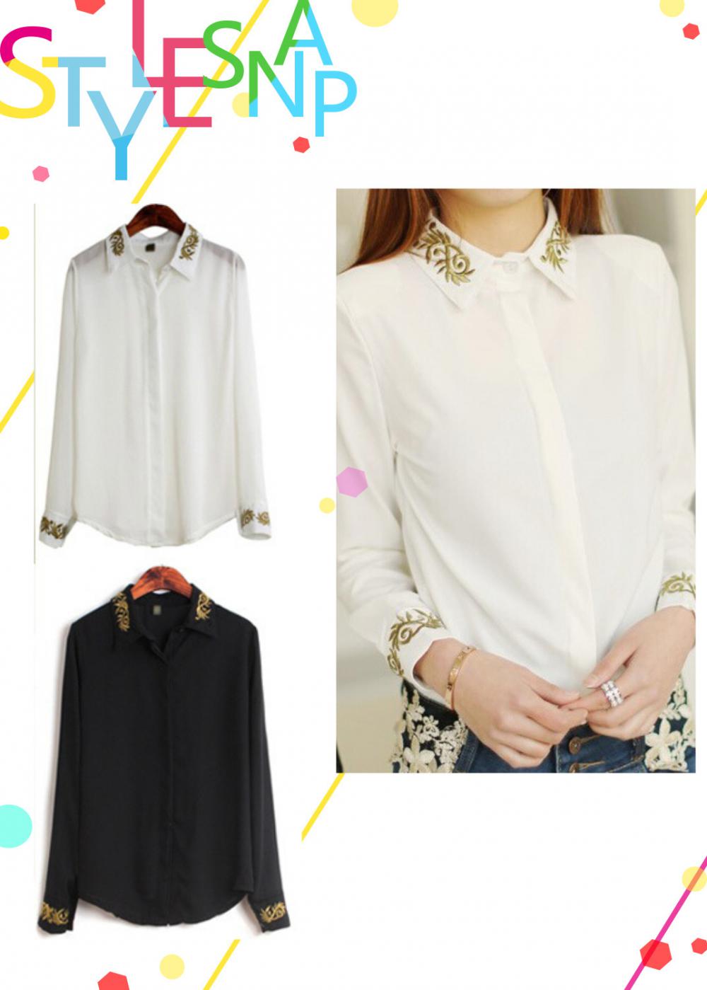 Women's fashion golden embroidery shirt