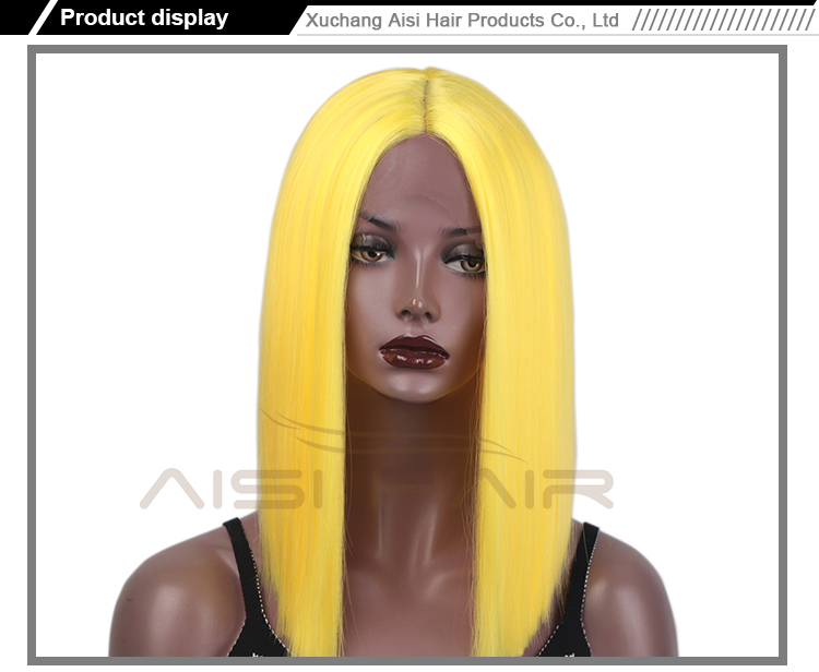 Aisi Hair Medium Long Yellow Wig Cosplay Front Lace Wig Middle Part Straight Silky Synthetic Lace Frontal Hair Wigs For Women