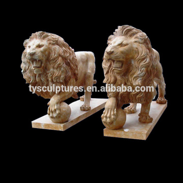 Pair of outdoor antique stone carving big marble lion statue