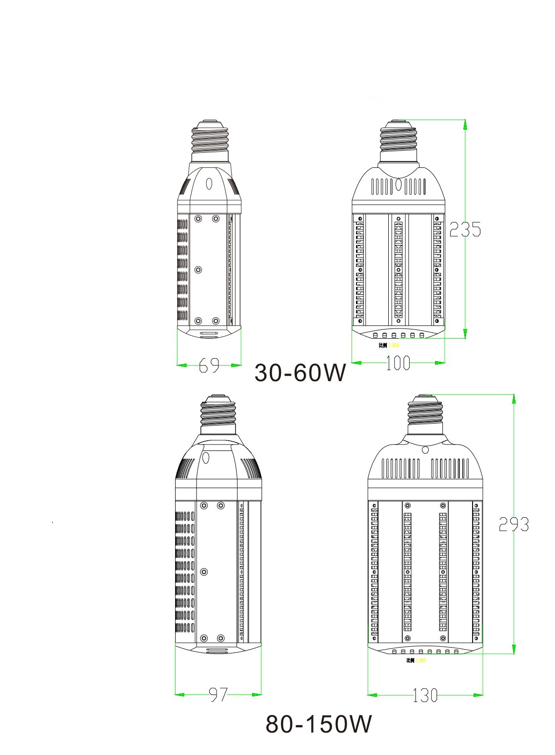 China manufacture 80w led retrofit corn lamp 180 degree IP64 outdoor street light warm white