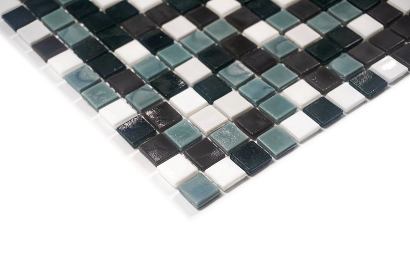 Glass mosaic with adhesive