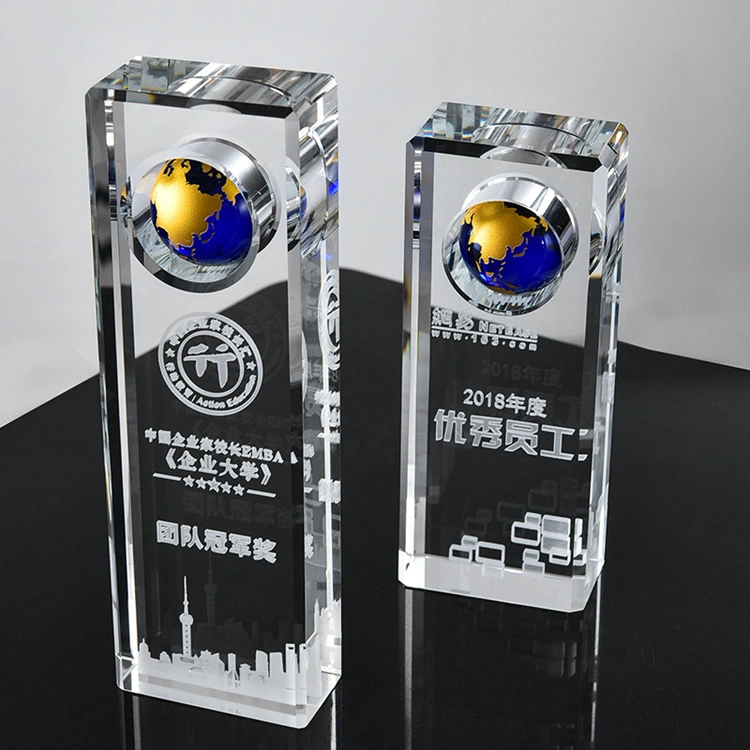 Crystal Award Golden with Technology Trophy Globe Metal