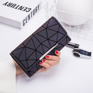 Women long purse geometry luminous wallet female phone three fold card holder wallets