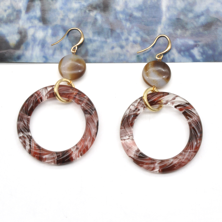 Newest design gold plated hook fish ear jewelry trendy ripple water wavy acrylic drop earrings