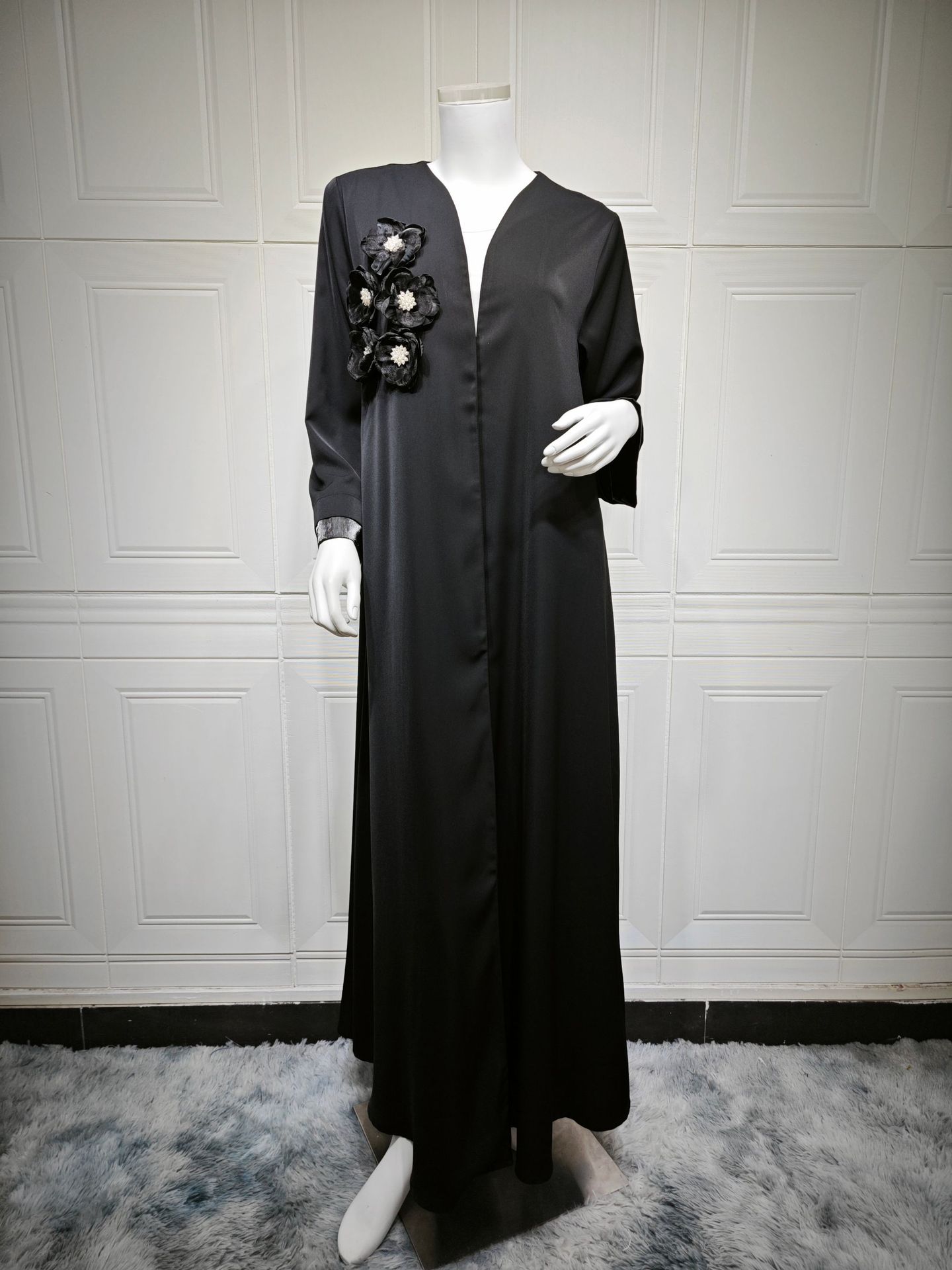 3D Floral Applique Abaya u furan Haweenka MQ216 (13) 3D Floral Applique Open Abaya for Women MQ216 (13)