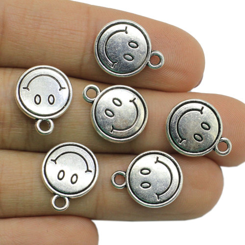 Wholesale 100Pcs Plated Smiling Face Charms Round Pendant Necklace DIY Craft Jewelry Embellishment Accessories