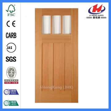 Jhk-G32-1 Pine Wood Door 3 Panel 3 Lite  Clear Glass Solid Wood Door