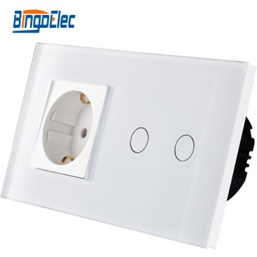 2 gang tempered glass panel germany wall socket and switch