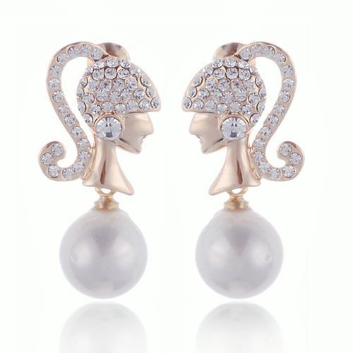 Women large pearl drop earring with CZ diamond