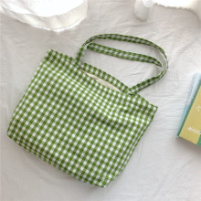 Cotton Carry Bag Korean Lattice Tote Bags for University Students - 2025 Reusable Shopping Bag