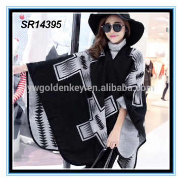 Wholesale black and gray fake pashmina cashmere poncho shawl factory