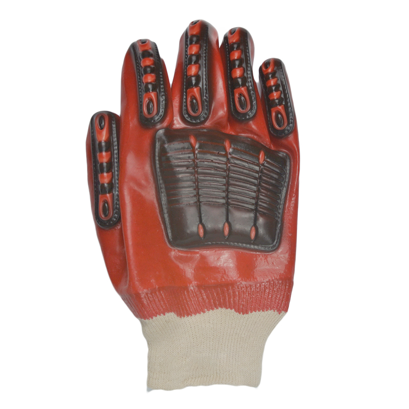 Rote PVC-beschichtete Handschuhe TPR mit der Hand