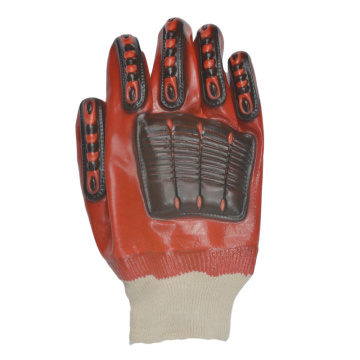 Red PVC coated gloves TPR with hand