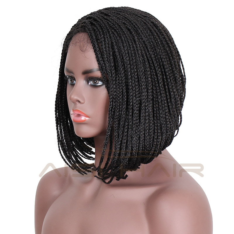 Aisi Hair Short Micro Box Braids Lace Front Bob Wig Part Side Synthetic Glueless Heat Resistant Lace Front Wigs For Black Women