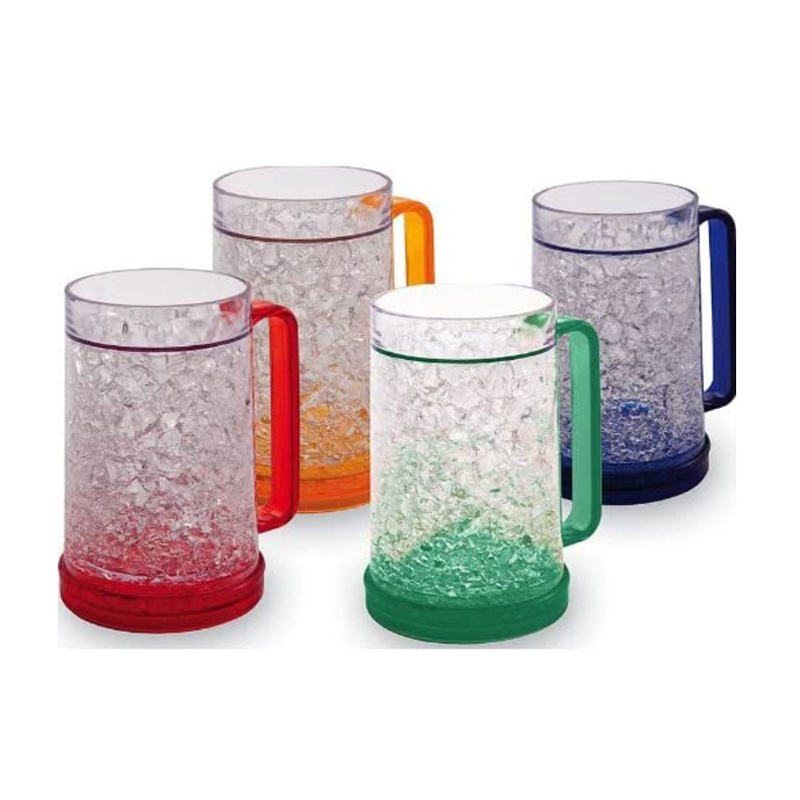 Double Wall Gel Frosty Freezer Beer Mugs, Set of 4 Beer Mugs, 16oz Assorted Colors Frosty Ice Mugs