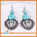 Classic Accessories piedras turquesa redonda doble corazón pendientes