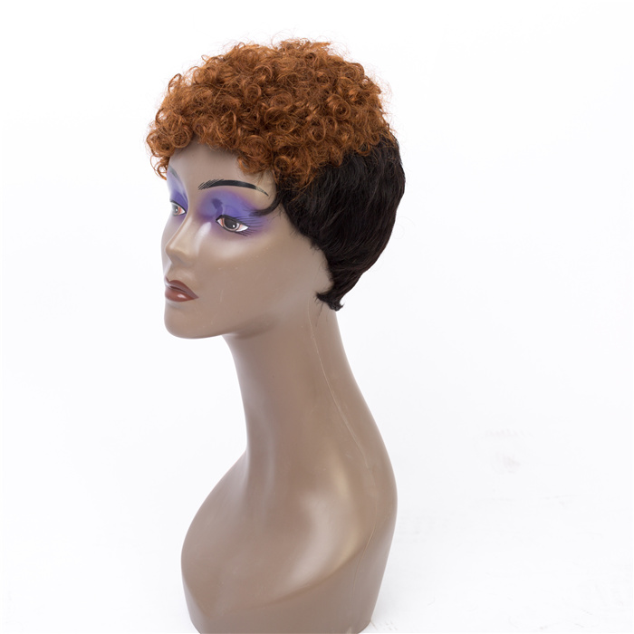 Colored Short Curly Wigs For Black Women Ombre Blonde Brown Jerry None Lace Human Hair Wig