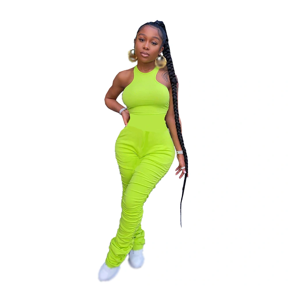 New Design Neon Stacked Jumpsuit Elegant Romper Body Suits Women Jumpsuit for Ladies