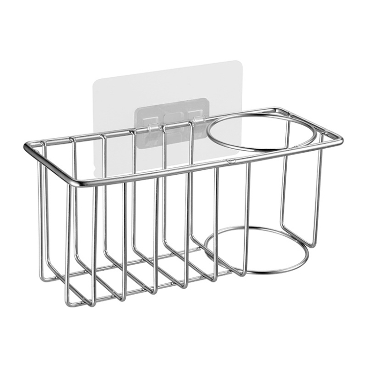 Kitchen Polished Stainless Steel Sink Suction Organizer Basket Sink Caddy Sponge Holder Soap Brush Holder