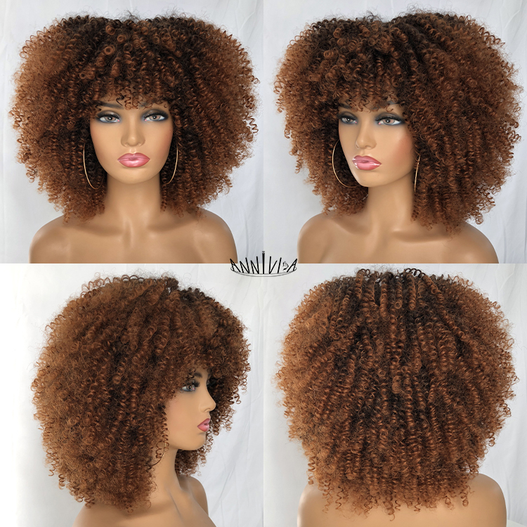 Cheap Wholesale Non Lace braided ombre blend for black women heat resistance fiber colorful bob curly afro synthetic hair wigs