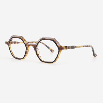 Hexagonal Small laminated Acetate Unisex Optical Frames 23A3053