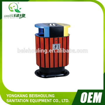 Simple style steel-wood outdoor standing dustbin with ashtray