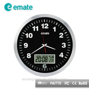 Decorated Round Wall Calendar Clock with Temp Display