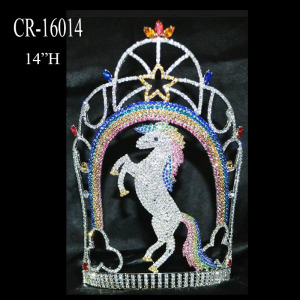14" Big Rhinestone Rainbow Horse Pageant Crown