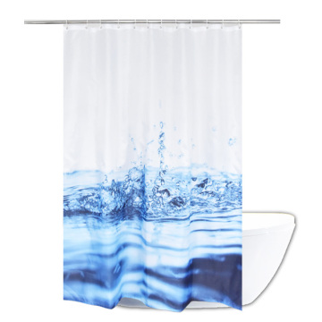 Waterproof Shower Curtain with Photo-Printed Waterdrop Pattern and Hooks